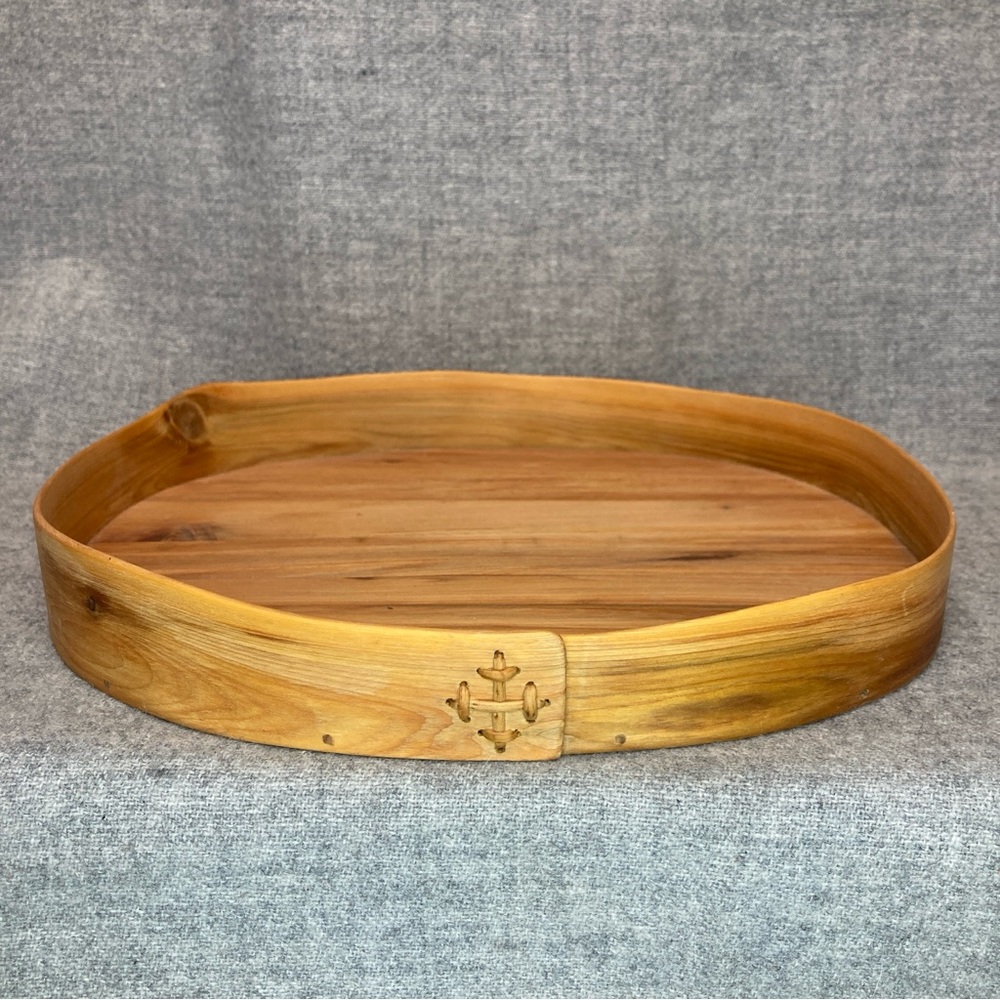 Vintage Handmade Bentwood Wood Oval Shaker Tray Fastened with Rush Signed 1995